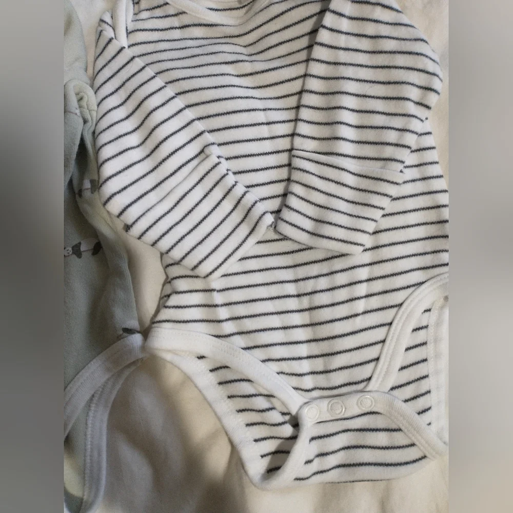 Baby Long-Sleeve Bodysuit Set - Sage Panda & Navy Stripe